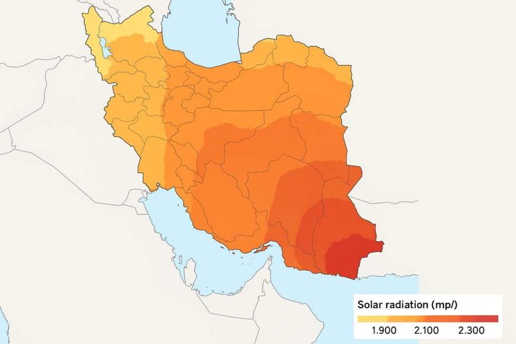 بهترین استان ها برای احداث نیروگاه خورشیدی نقشه میزان تابش خورشید در ایران